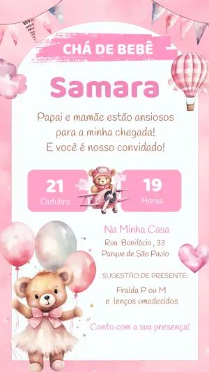 Convite Chá de Bebê Ursinha Baloeira para Editar Online