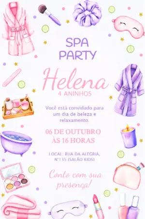 Convite de Aniversário Spa Day Menina Rosa Editável