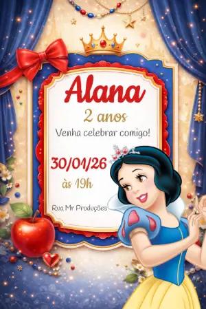 Convite Digital Aniversário Branca de Neve para Editar