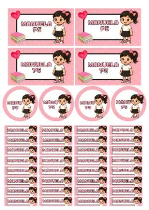 Kit de Etiquetas Escolares Menina Fofa Rosa para Editar e Imprimir