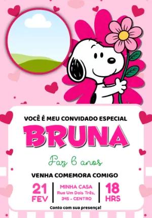 Convite de Aniversário Snoopy Rosa e Fofo para Editar