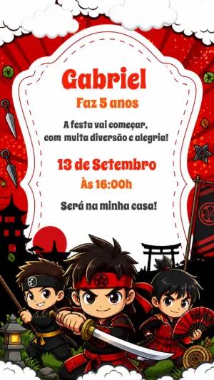 Convite Aniversário Ninjago Editável para Festa de Menino
