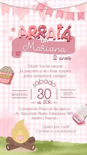 Convite Aniversário Festa Junina Rosa para Editar Online