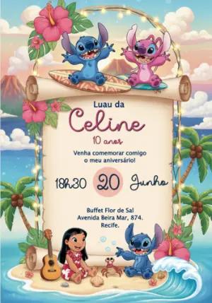 Convite de Aniversário Lilo e Stitch Tropical para Editar Online