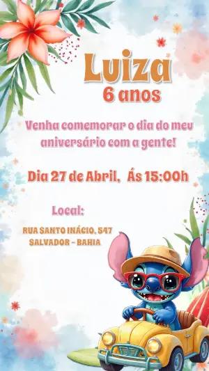 Convite de Aniversário Stitch Tropical para Editar Online
