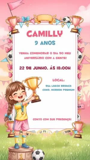 Convite de Aniversário Futebol Menina para Editar Online