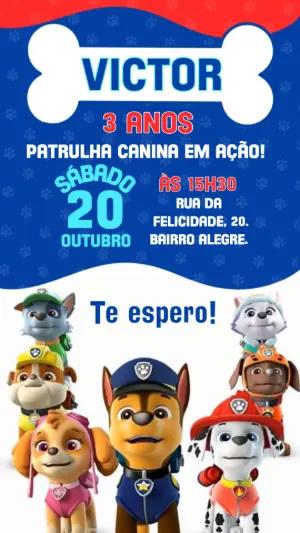 Convite Animado Aniversário Patrulha Canina para Editar Online
