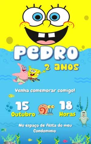 Convite de Aniversário Bob Esponja Fundo do Mar para Editar