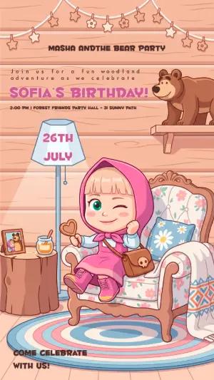 Masha and the Bear Birthday Invitation Editable Template