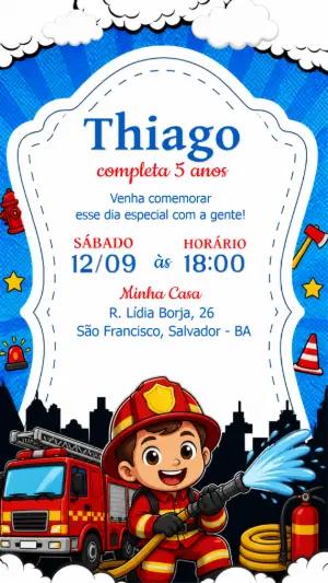 Convite de Aniversário Bombeiro: Modelo Digital para Editar