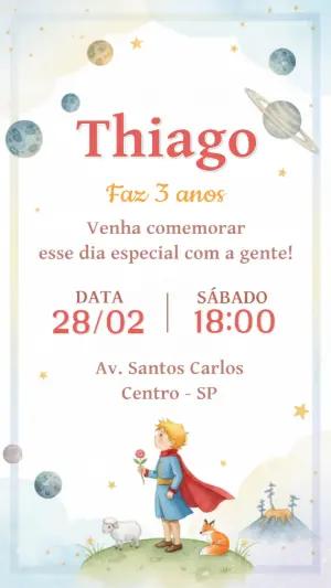 Convite de Aniversário Pequeno Príncipe Aquarela para Editar
