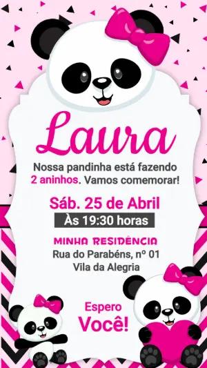 Convite de Aniversário Pandinha Rosa Fofo para Editar