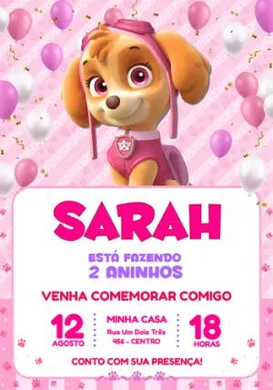 Convite Digital Aniversário Infantil Skye Patrulha Canina Editável