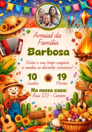 Convite de Festa Junina com Foto Colorido para Editar