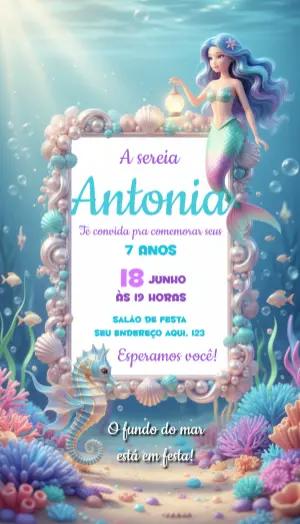 Convite de Aniversário Sereia Fundo do Mar Editável Online