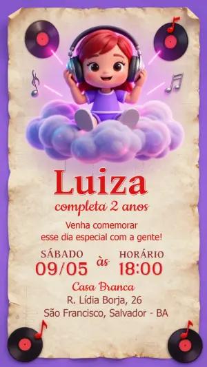 Convite de Aniversário DJ Infantil Menina Editável
