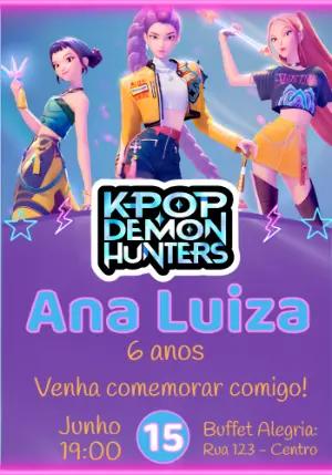 Convite de Aniversário K-Pop Guerreiras do Kpop Roxo para Editar