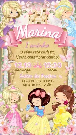 Convite de Aniversário Princesas Disney Editável
