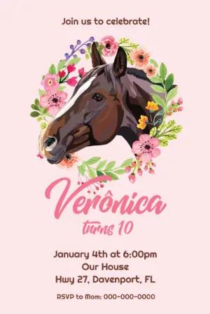 Editable Horse and Floral Birthday Invitation Template