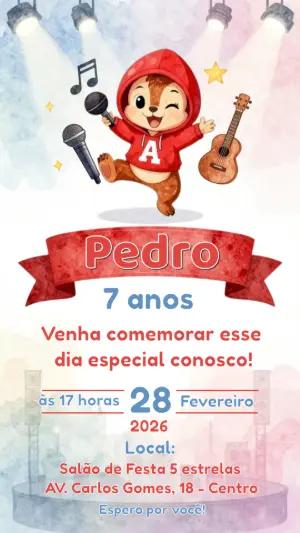 Convite de Aniversário Musical com Alvin os Esquilos