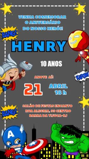 Convite de Aniversário Super-Heróis Infantil para Editar Online