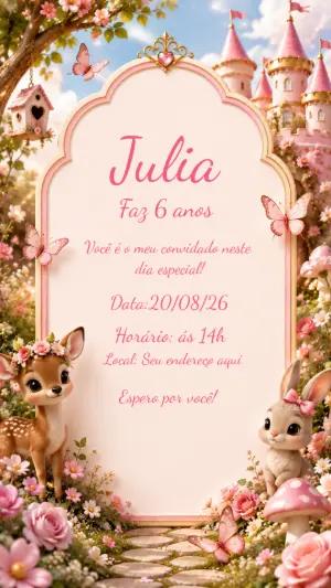 Convite de Aniversário Jardim Encantado Princesa Editável