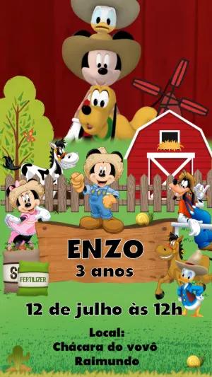 Convite Animado Fazendinha do Mickey: Modelo Editável