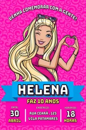 Convite de Aniversário Barbie Rosa para Editar Online