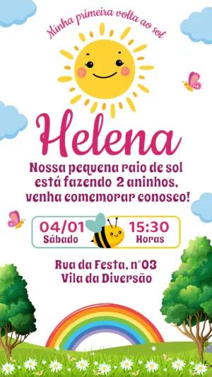 Convite de Aniversário Volta ao Sol Menina Editável
