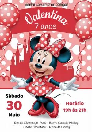 Convite de Aniversário Minnie Vermelha Editável