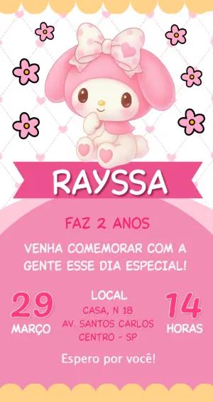 Convite Digital My Melody Aniversário Infantil para Editar