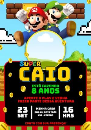 Convite de Aniversário Super Mario e Luigi para Editar