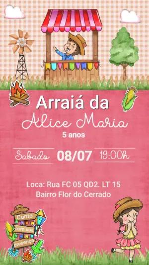 Convite Animado Aniversário Festa Junina com Personagens para Editar