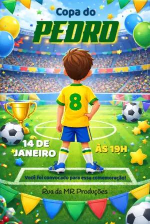 Convite Digital Aniversário Infantil Tema Futebol Editável