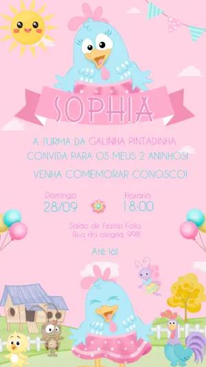 Convite de Aniversário Galinha Pintadinha Candy Editável
