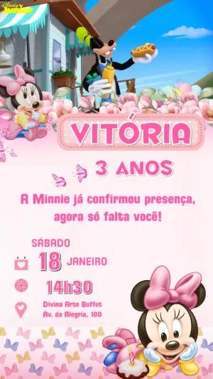 Vídeo Convite de Aniversário Minnie Rosa Editável