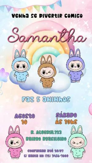 Convite Animado de Aniversário Labubu para Editar Online