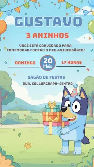Convite de Aniversário Bluey Infantil Editável para Enviar