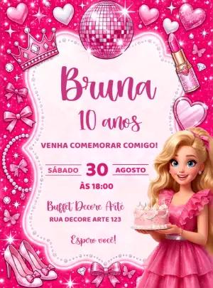 Convite de Aniversário Barbie Glamour Editável