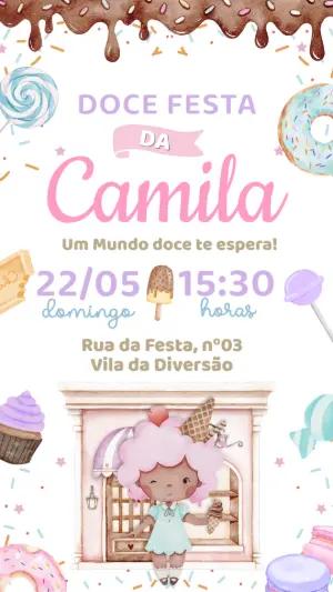 Convite de Aniversário Confeitaria Doce Modelo Editável