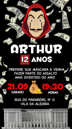 Convite de Aniversário La Casa de Papel Digital para Editar