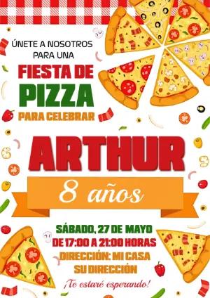 Invitación de Cumpleaños Fiesta de Pizza Editable y Colorida
