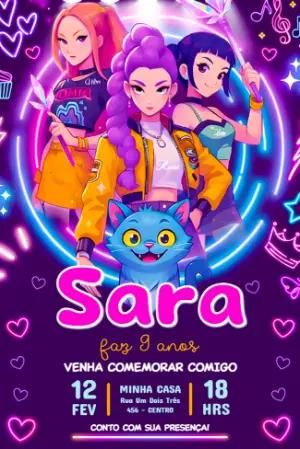 Convite de Aniversário Guerreiras do K-pop Editável