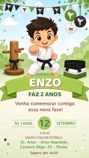 Convite de Aniversário Karatê Estilo Lanterna Verde Editável