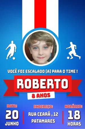 Convite Aniversário Futebol Tricolor com Foto para Editar