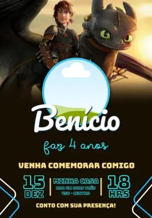 Convite de Aniversário Como Treinar o Seu Dragão com Foto Editável