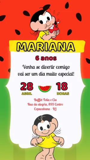 Convite de Aniversário Magali e Melancia Editável para Menina
