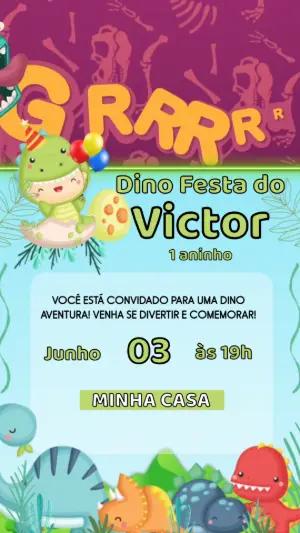 Convite Animado Aniversário Dinossauro Baby para Editar Online