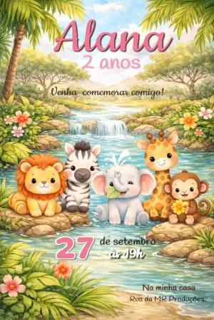 Convite de Aniversário Safari Baby Animais Fofos para Editar