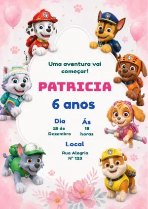 Convite Patrulha Canina Menina: Skye e Everest Editável